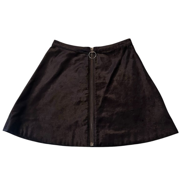 FREE PEOPLE Funkytown Skirt Zero. One and Only Black Velvet A-Line O Ring Zipper - Picture 2 of 6